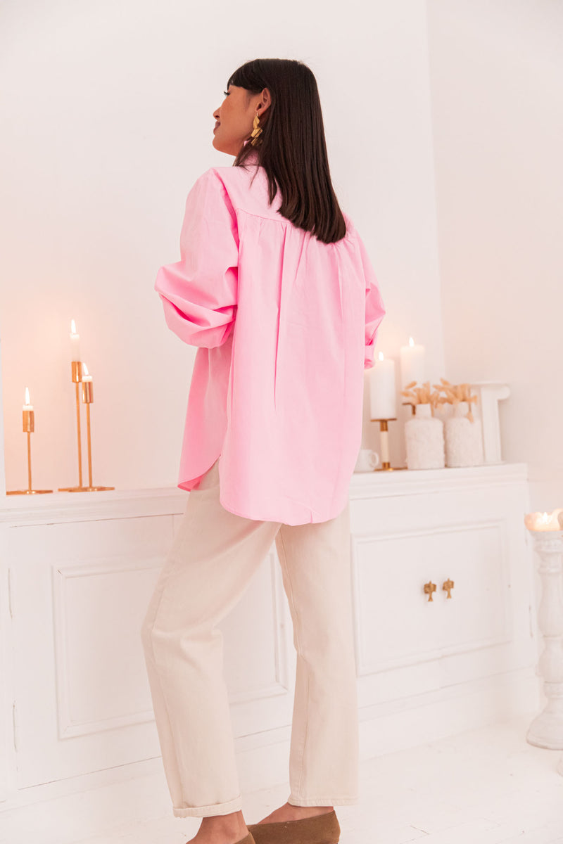 LÉONIE Rose - Chemise Col Victorien