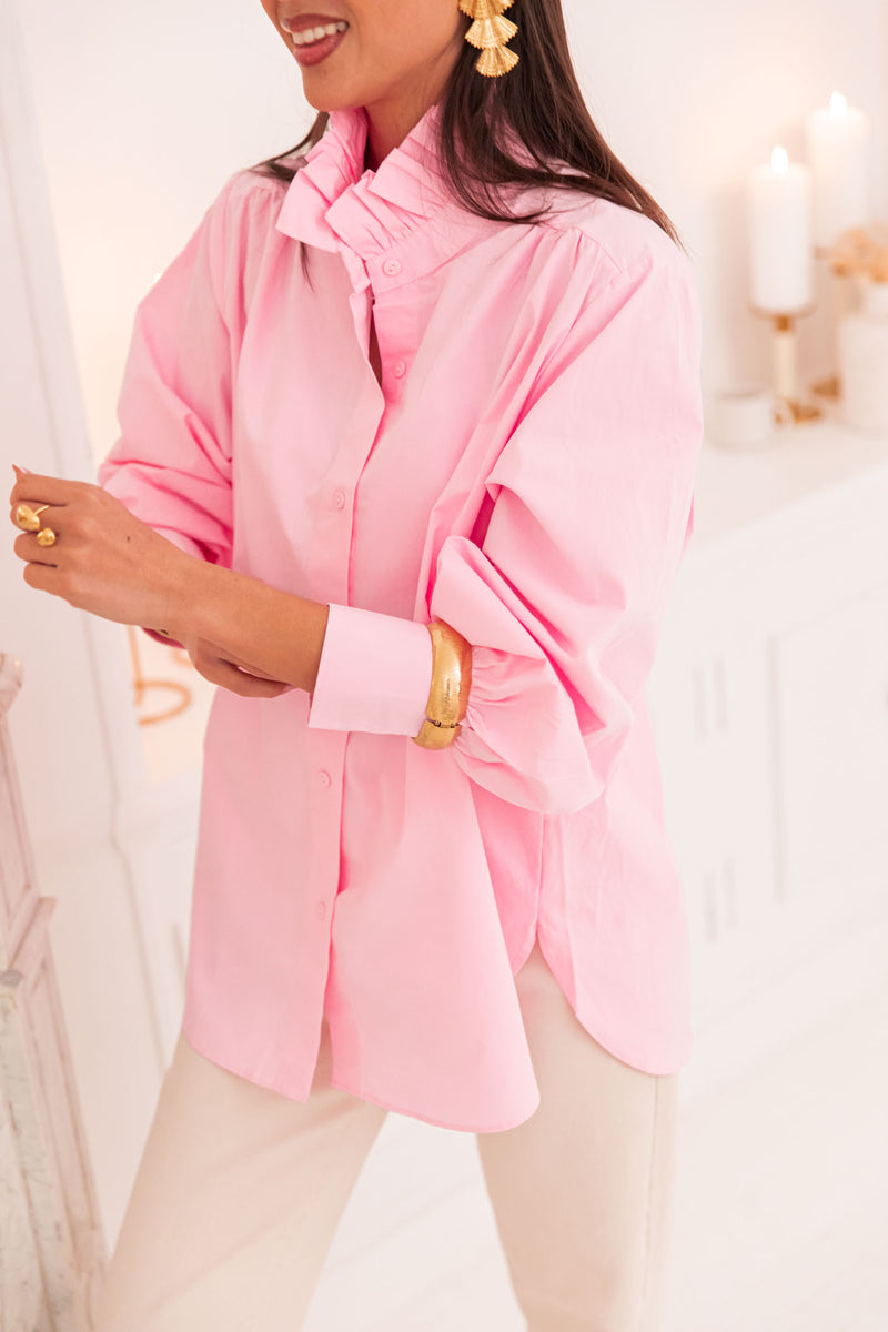 LÉONIE Rose - Chemise Col Victorien