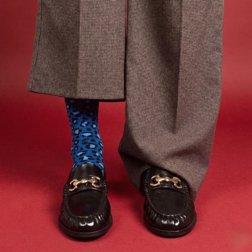 Calzini brillanti in lurex e lyocell ecologico Klue | Leopardo blu notte