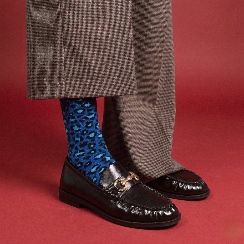 Calzini brillanti in lurex e lyocell ecologico Klue | Leopardo blu notte