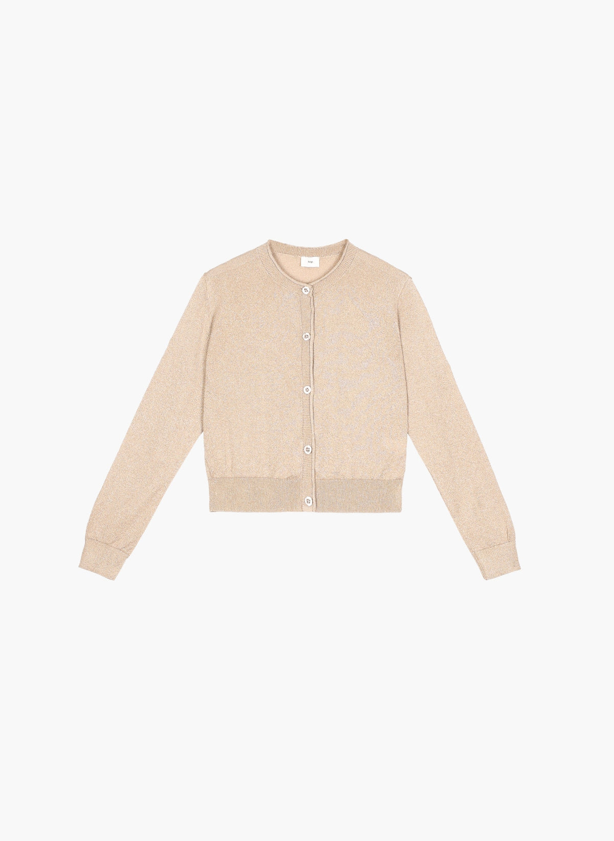 An'ge – Cardigan Letitou Sable, cardigan beige clair en maille fine, vue de face sur fond blanc