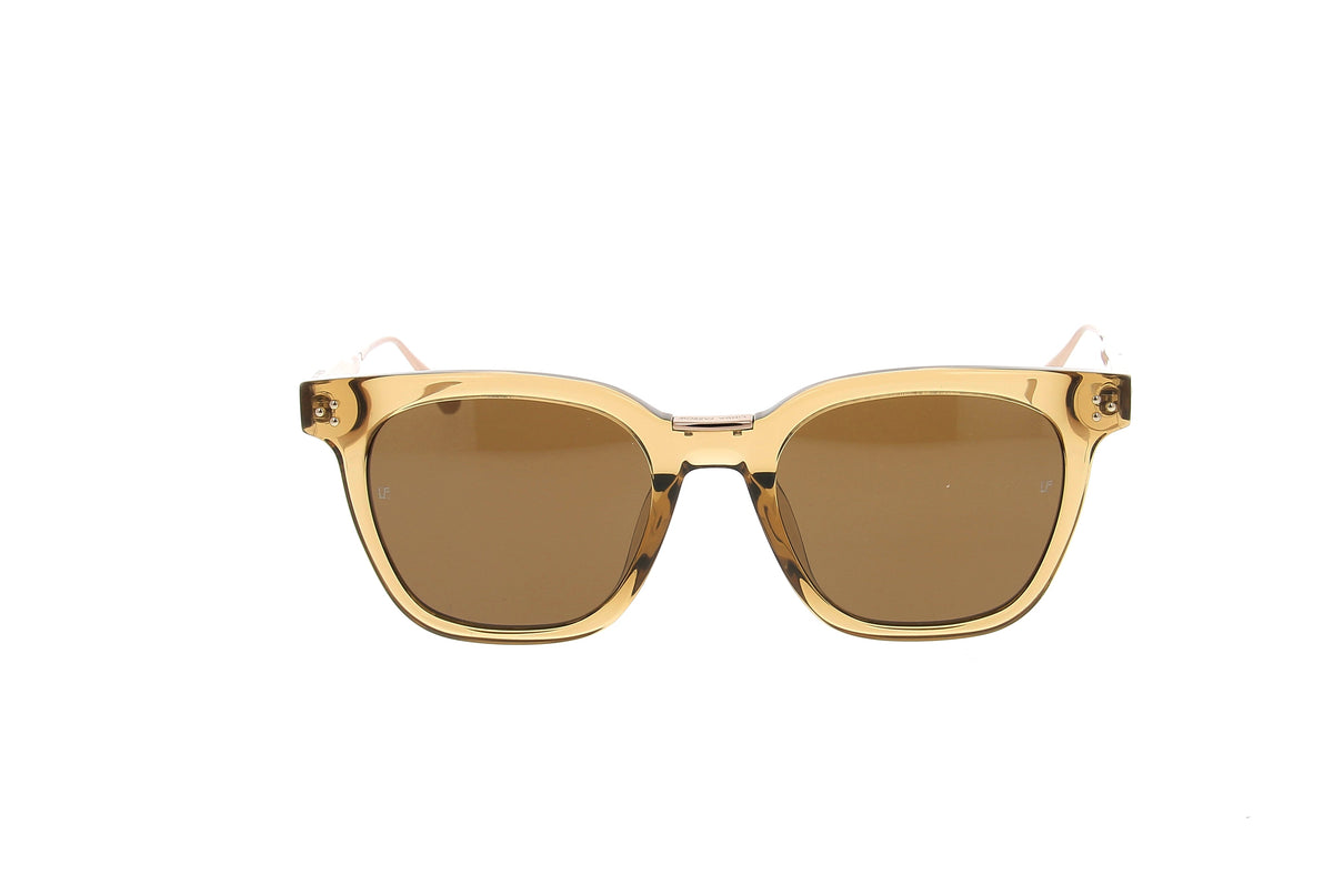 Luxury Eyewear – Sunglasses - Linda Farrow, light brown sunglasses, front view, on a white background