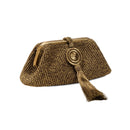 Lia Pouch Bag: Elegant woven clutch with gold-tone clasp and tassel, perfect for evening outings and stylish accessories.