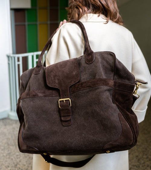 Sac De Voyage - Andrea - Cuir Chocolat Et Toile Moka