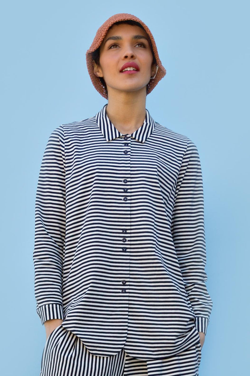 Camisa - Odette - Azul Marino A Rayas