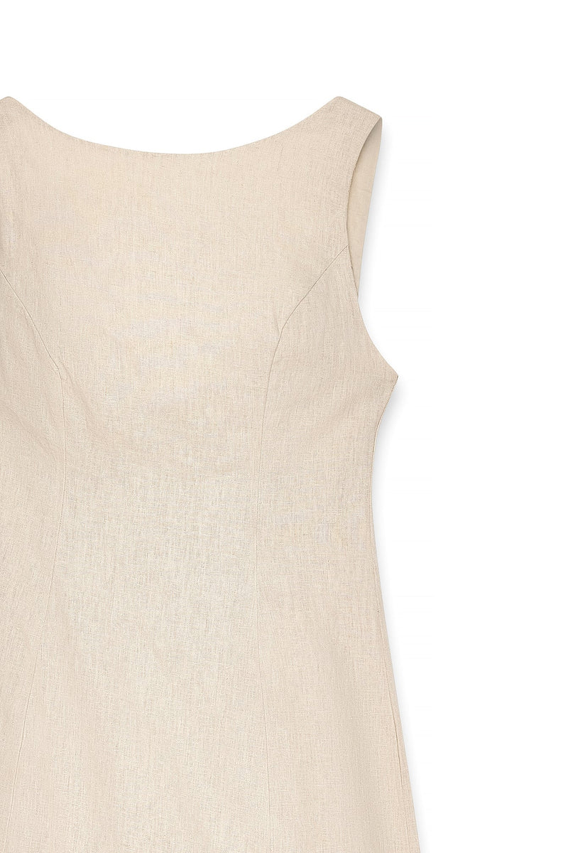 Robe Courte Ouverte Dans Le Dos En Lin Mélangé Beige
