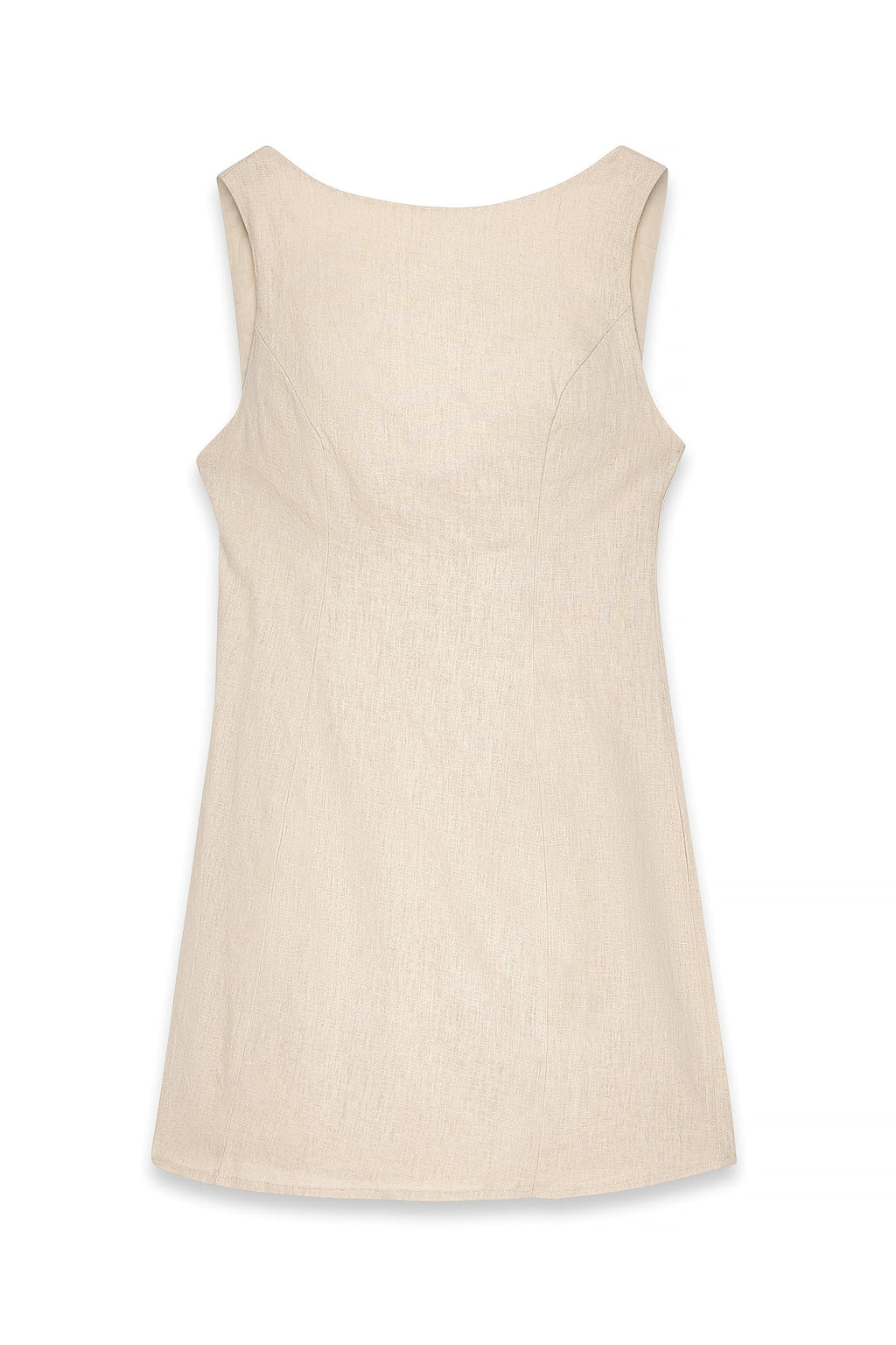 Vestido Corto de Lino Mezclado Beige con Espalda Abierta