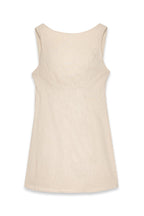 Vestido Corto de Lino Mezclado Beige con Espalda Abierta