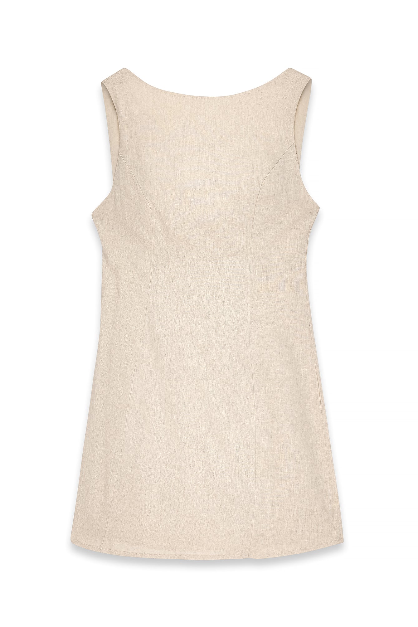 Vestido Corto de Lino Mezclado Beige con Espalda Abierta