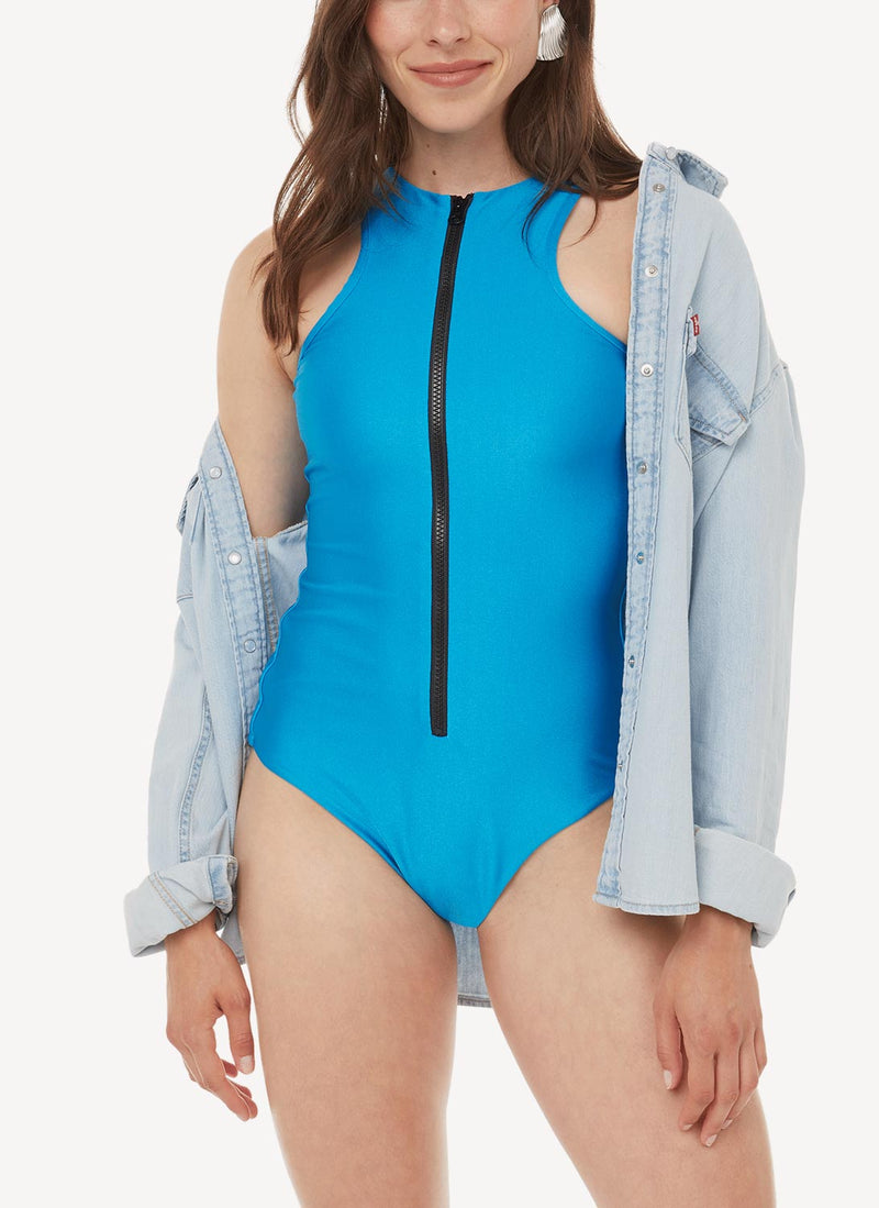 Nina Ricci - Maillot De Bain À Zip - Cyan - Femme