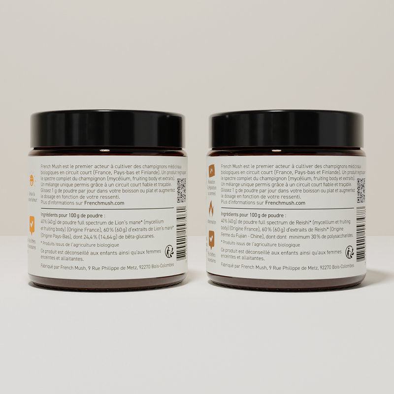 French Mush compléments alimentaires à base d'extraits de champignons médicinaux biologiques fabriqués en France Le pack Concentration et Sommeil en Poudres - poudre -