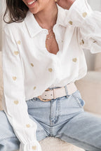 LISETTE Bianca - Camicia con cuori ricamati dorati