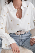 LISETTE Bianca - Camicia con cuori ricamati dorati
