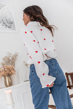 LISETTE Bianca - Camicia con cuori ricamati rossi