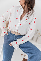 LISETTE Bianca - Camicia con cuori ricamati rossi