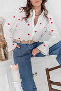 LISETTE Bianca - Camicia con cuori ricamati rossi