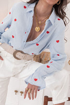 LISETTE Blue - Red Embroidered Heart Shirt
