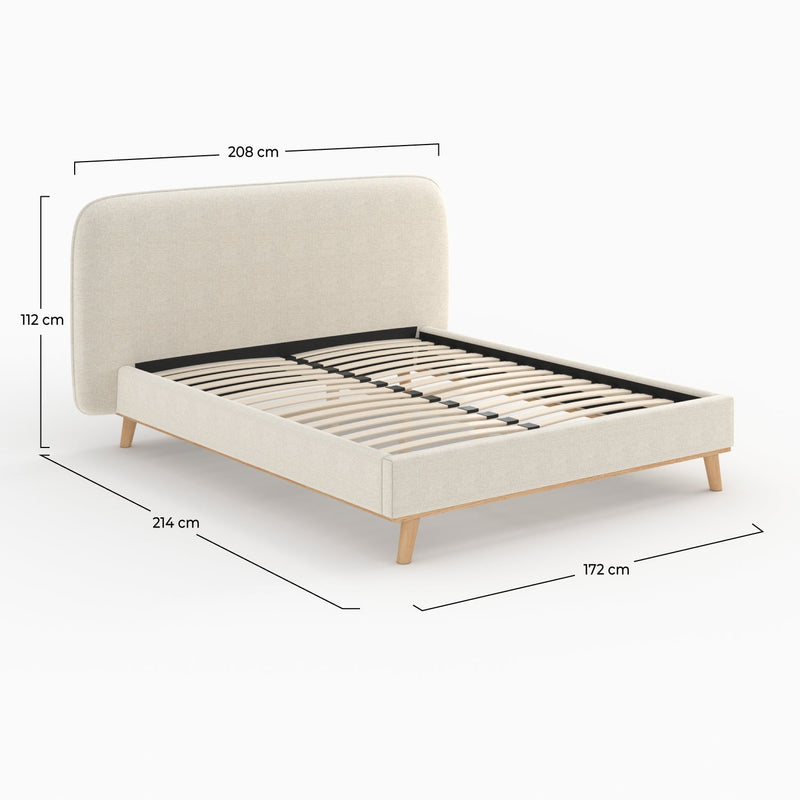 Lit double Modjo 160x200 cm en tissu gris/beige