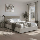 Livy - Cama contenedor 140x190 cm en pana beige con cabecero y somier - Beige