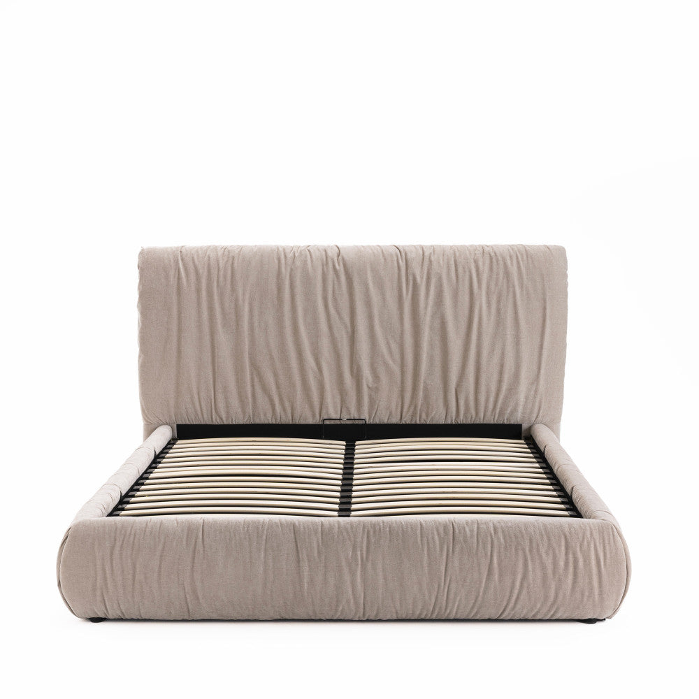 Livia - Lit Coffre - Tissu - Beige
