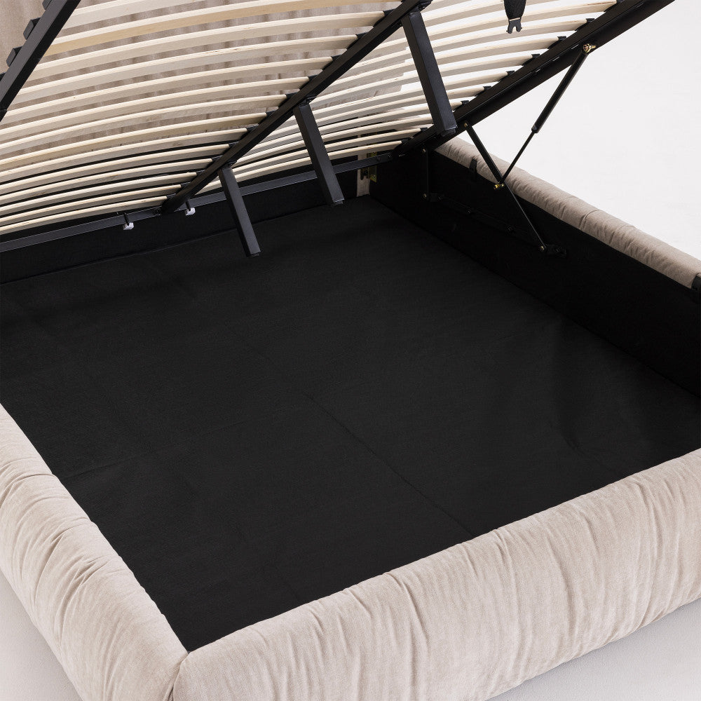 Livia - Lit Coffre - Tissu - Beige