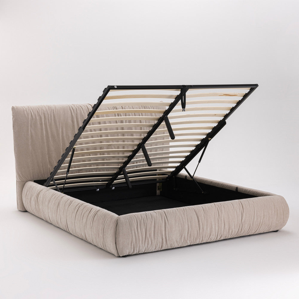 Livia - Lit Coffre - Tissu - Beige