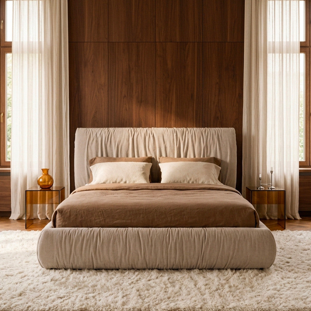 Livia - Lit Coffre - Tissu - Beige