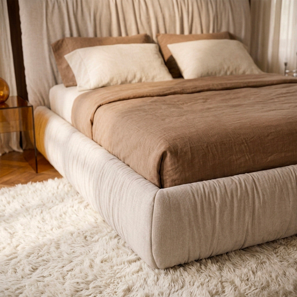 Livia - Lit Coffre - Tissu - Beige