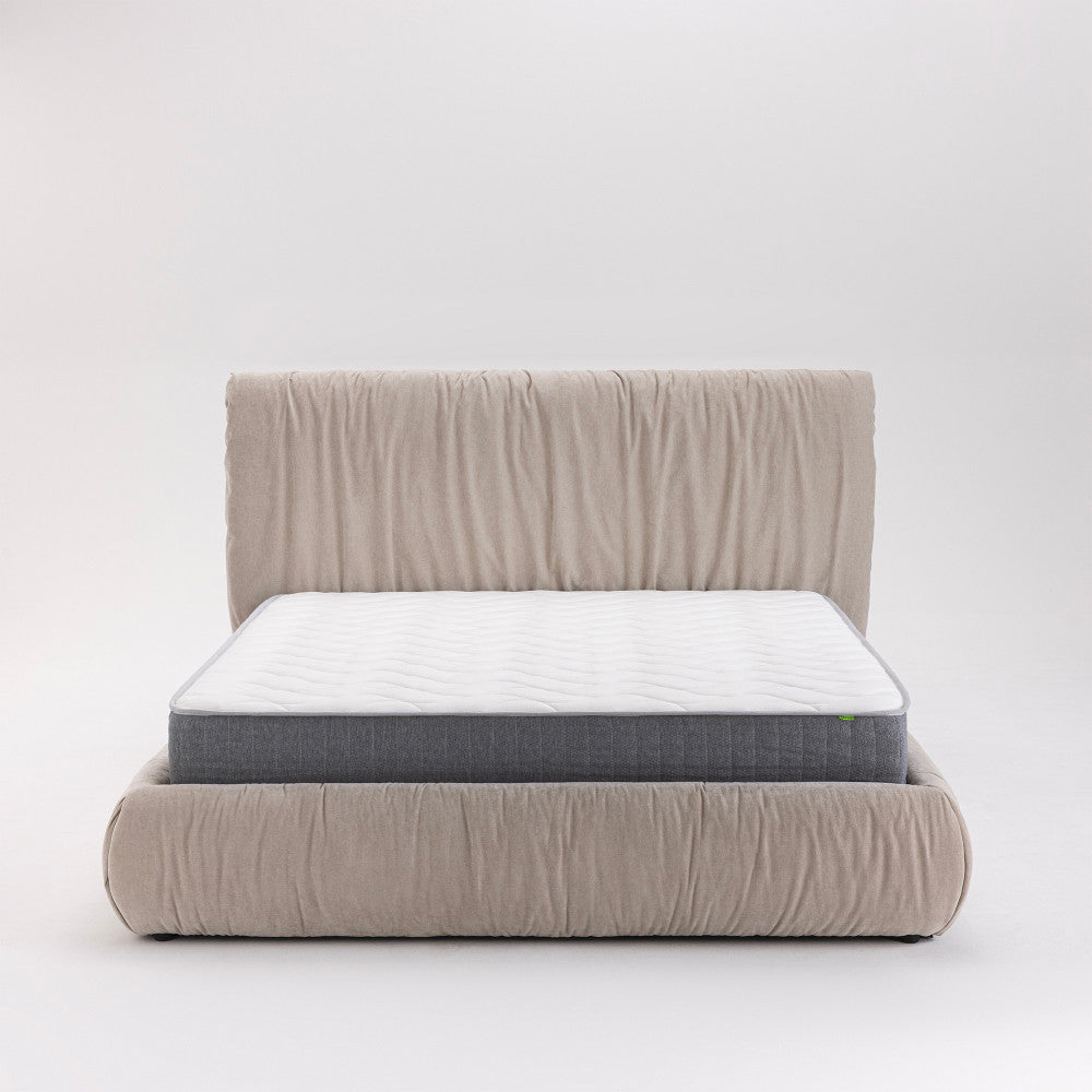 Livia - Lit Coffre - Tissu - Beige