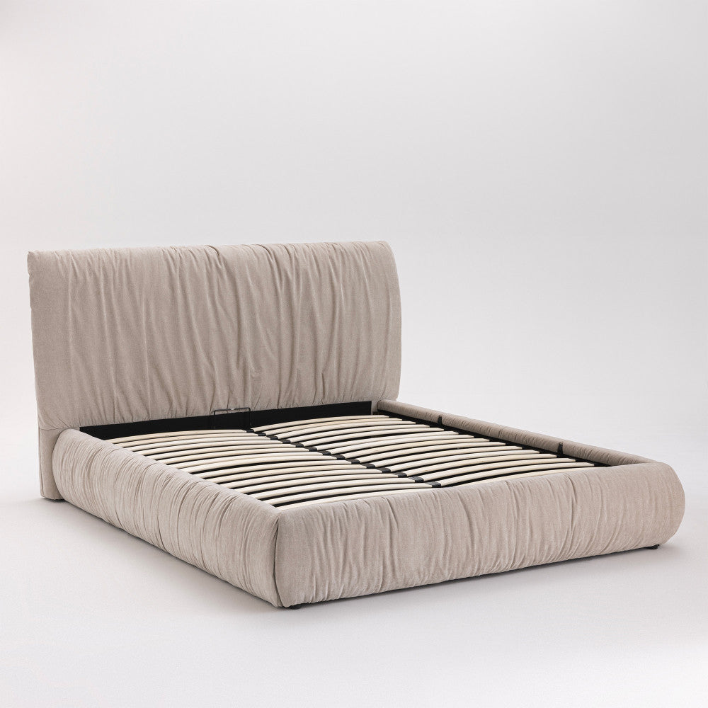 Livia - Lit Coffre - Tissu - Beige