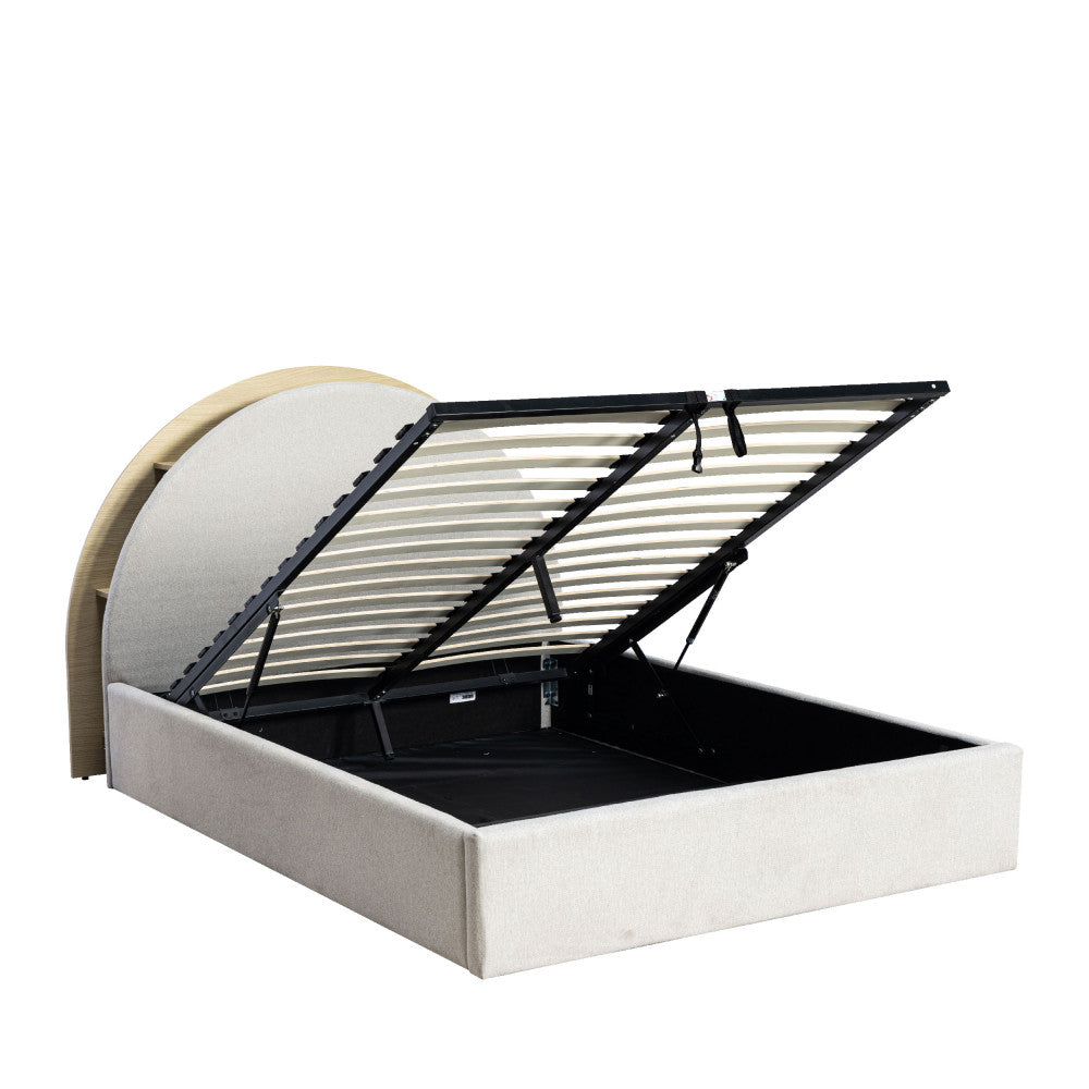 Brie - Ottoman Bed - Fabric with Integrated Storage - Beige