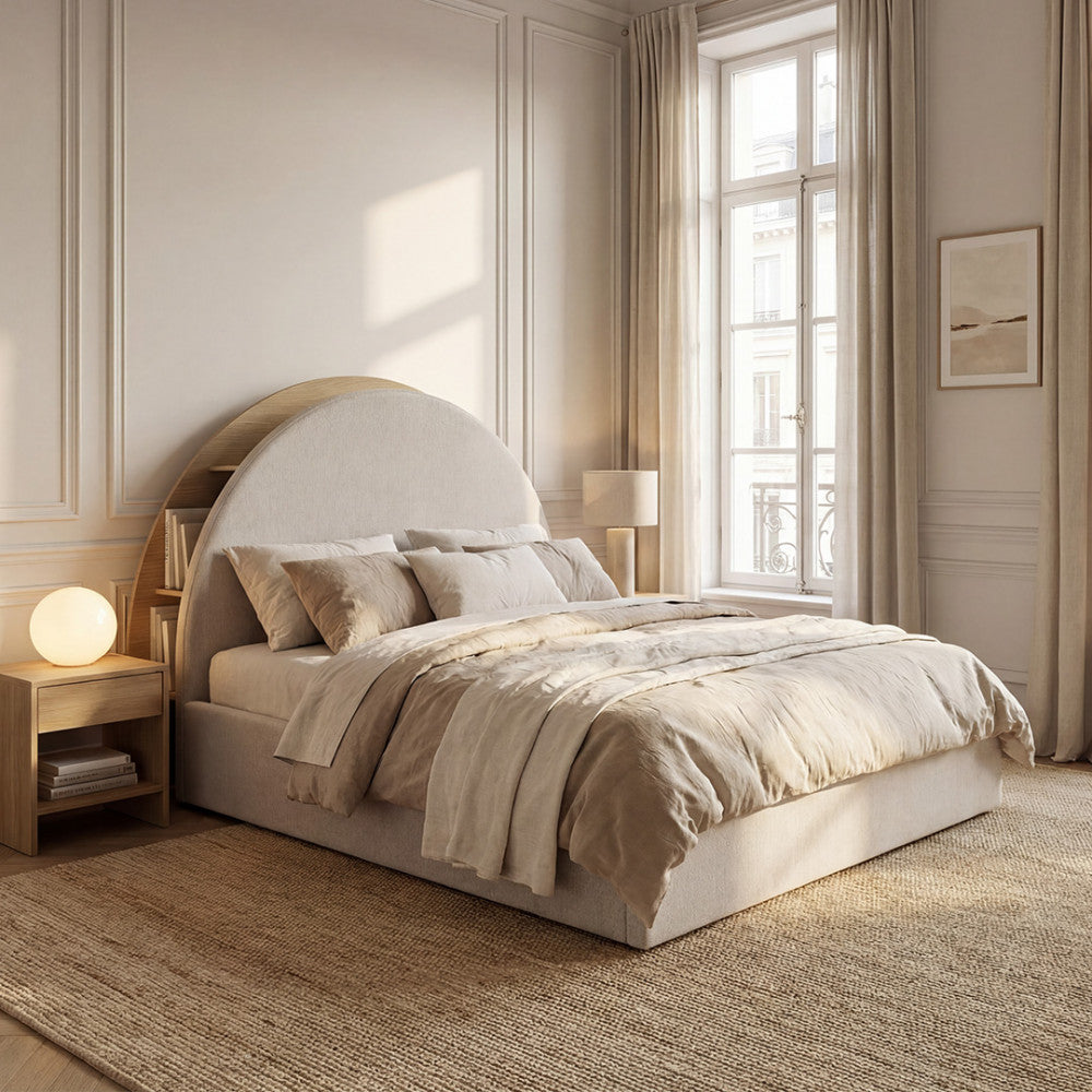 Brie - Ottoman Bed - Fabric with Integrated Storage - Beige