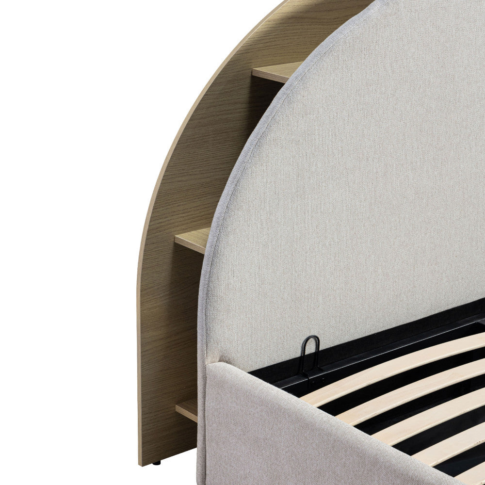 Brie - Ottoman Bed - Fabric with Integrated Storage - Beige