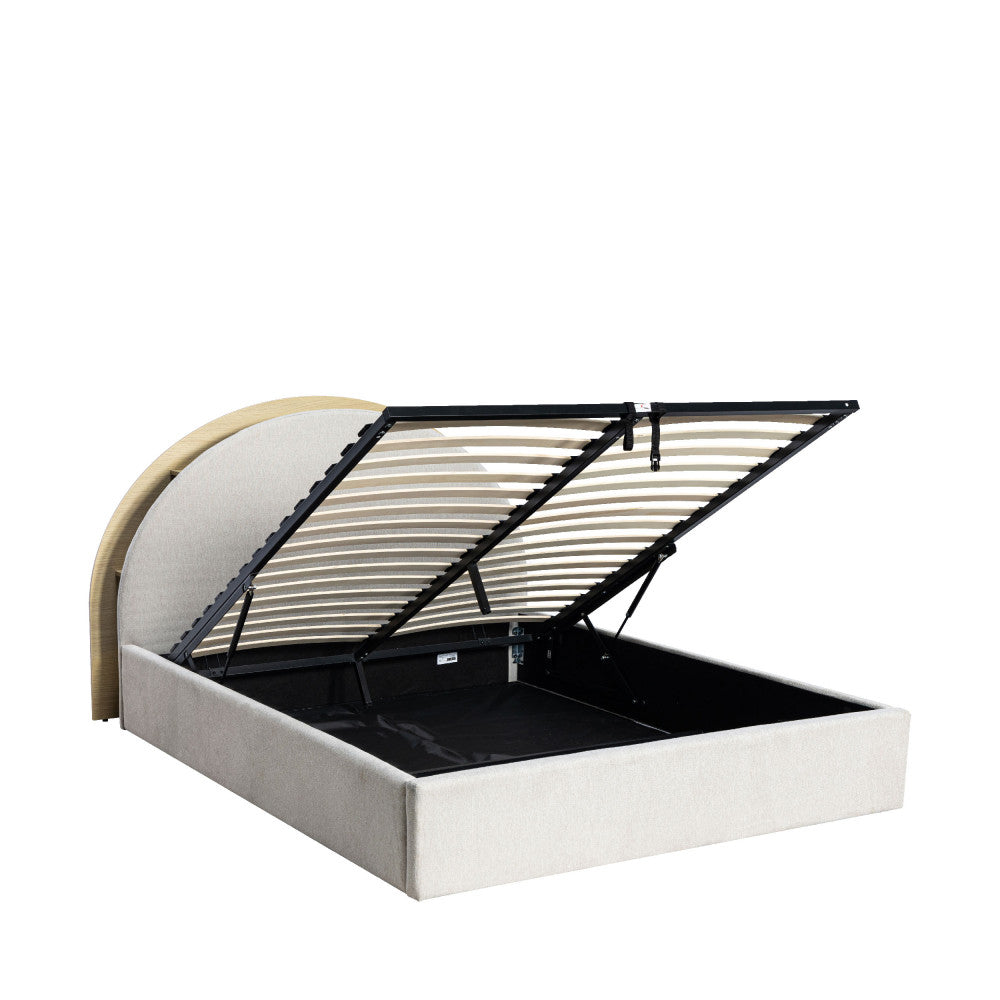 Brie - Ottoman Bed - Fabric with Integrated Storage - Beige