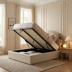 Brie - Ottoman Bed - Fabric with Integrated Storage - Beige