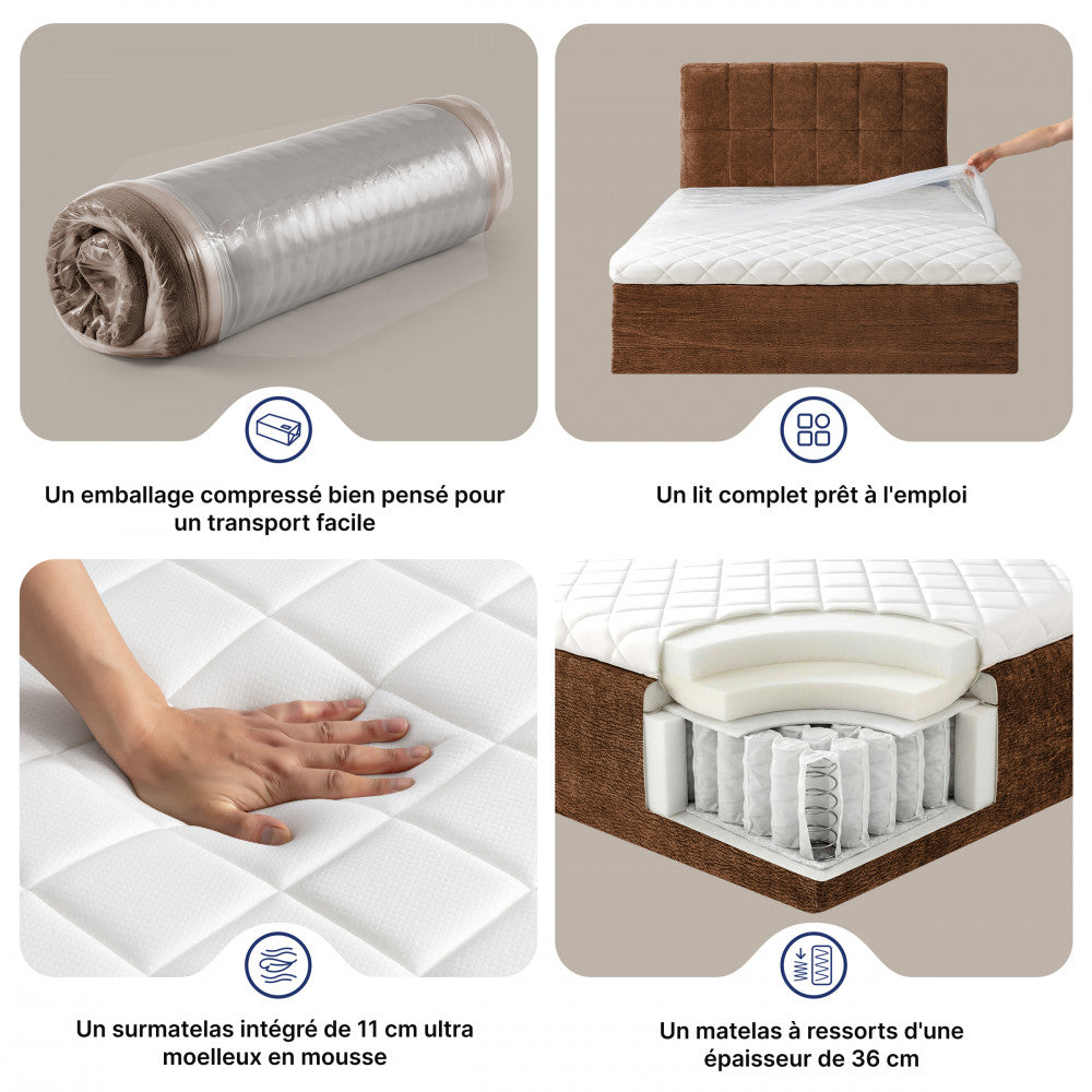 Air Nest - Complete Compressed Boxspring Bed - Fabric - Brown