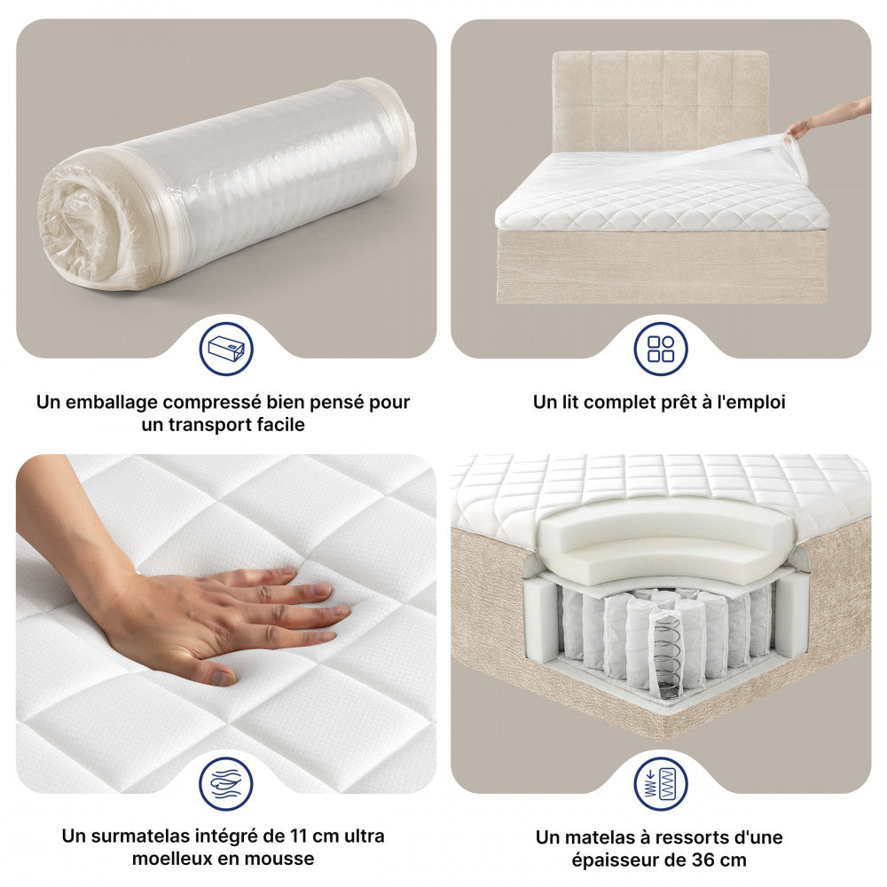 Air Nest - Complete Compressed Boxspring Bed - Fabric - Beige