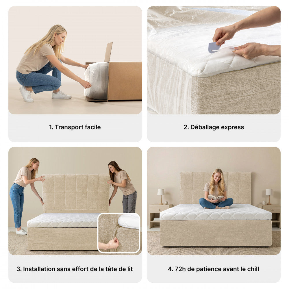Air Nest - Complete Compressed Boxspring Bed - Fabric - Beige