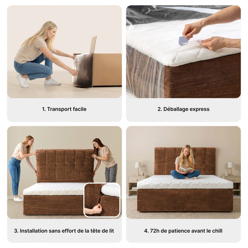 Air Nest - Complete Compressed Boxspring Bed - Fabric - Brown