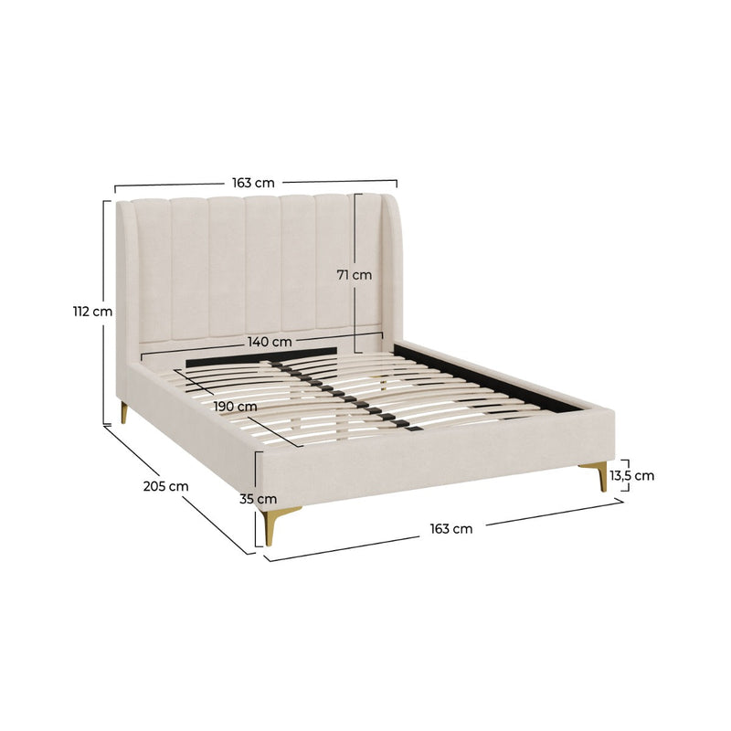 Lit double Koda 140x190 cm en tissu beige