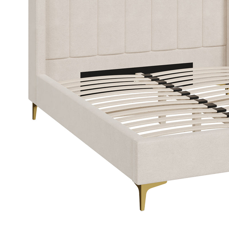 Lit double Koda 140x190 cm en tissu beige