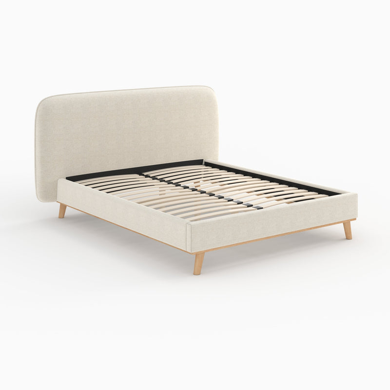 Lit double Modjo 160x200 cm en tissu gris/beige