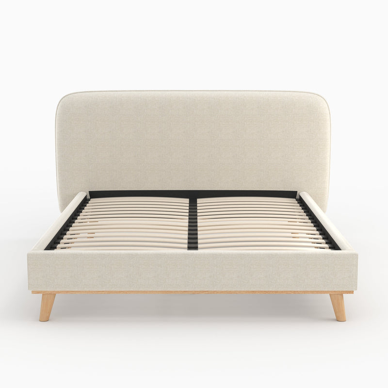 Lit double Modjo 160x200 cm en tissu gris/beige