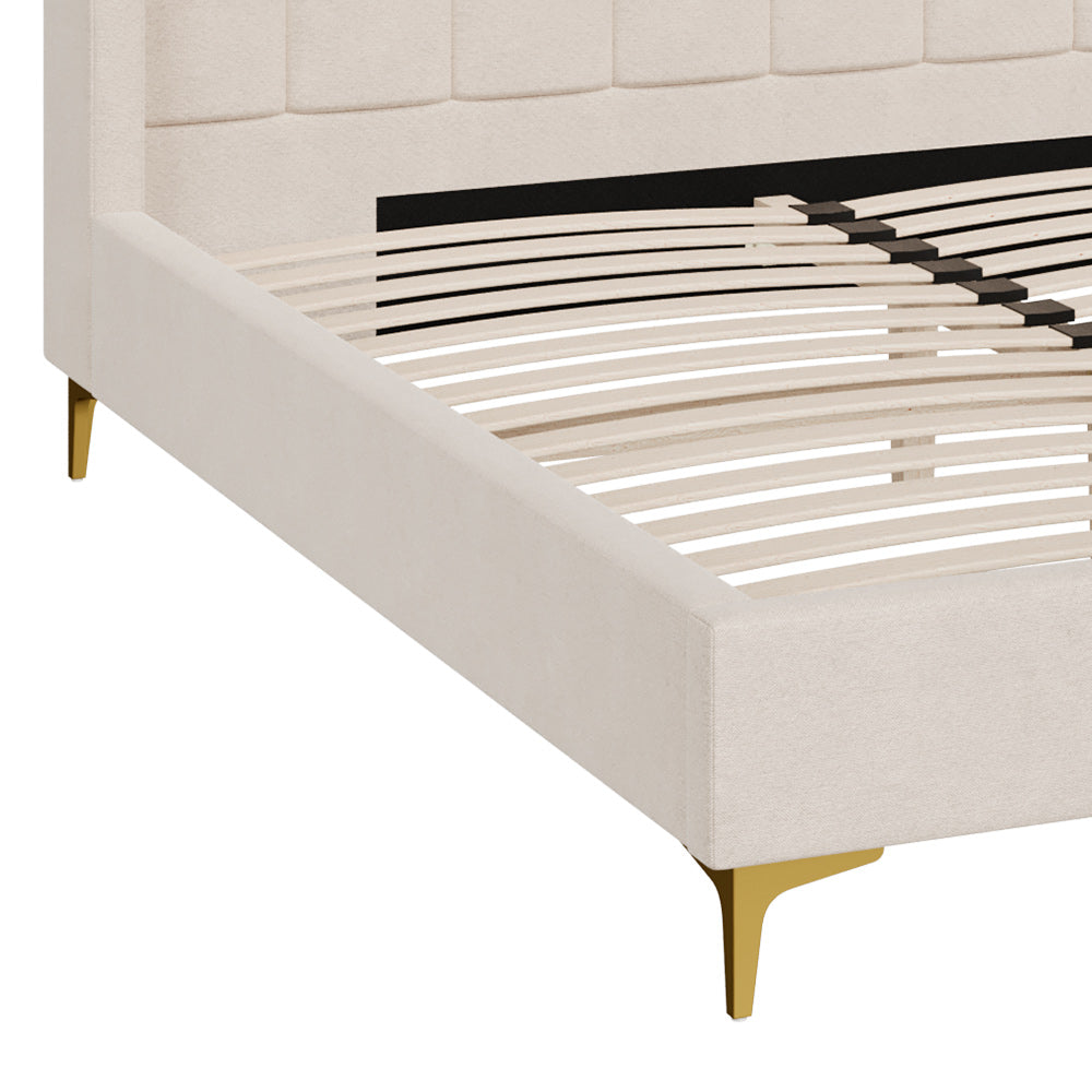 Koda - Lit Double En Tissu Beige Et Pieds Dorés