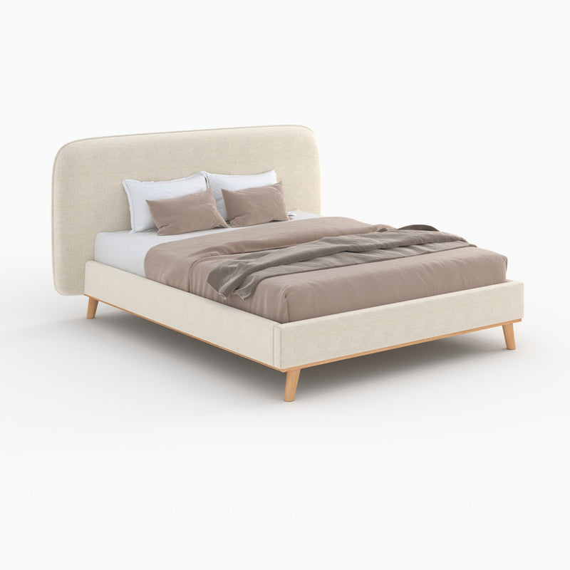 Lit double Modjo 160x200 cm en tissu gris/beige
