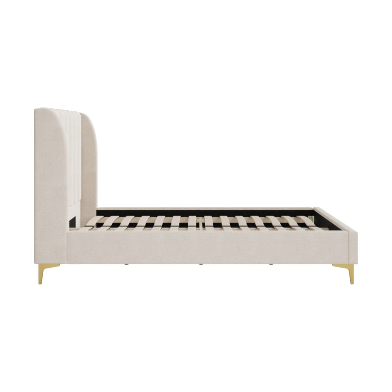 Lit double Koda 140x190 cm en tissu beige