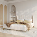 Koda - Lit Double En Tissu Beige Et Pieds Dorés