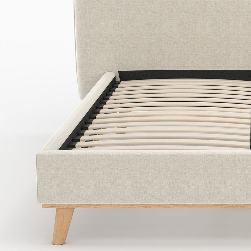 Lit double Modjo 160x200 cm en tissu gris/beige