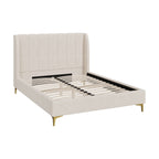Koda - Lit Double En Tissu Beige Et Pieds Dorés