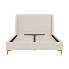 Koda - Lit Double En Tissu Beige Et Pieds Dorés